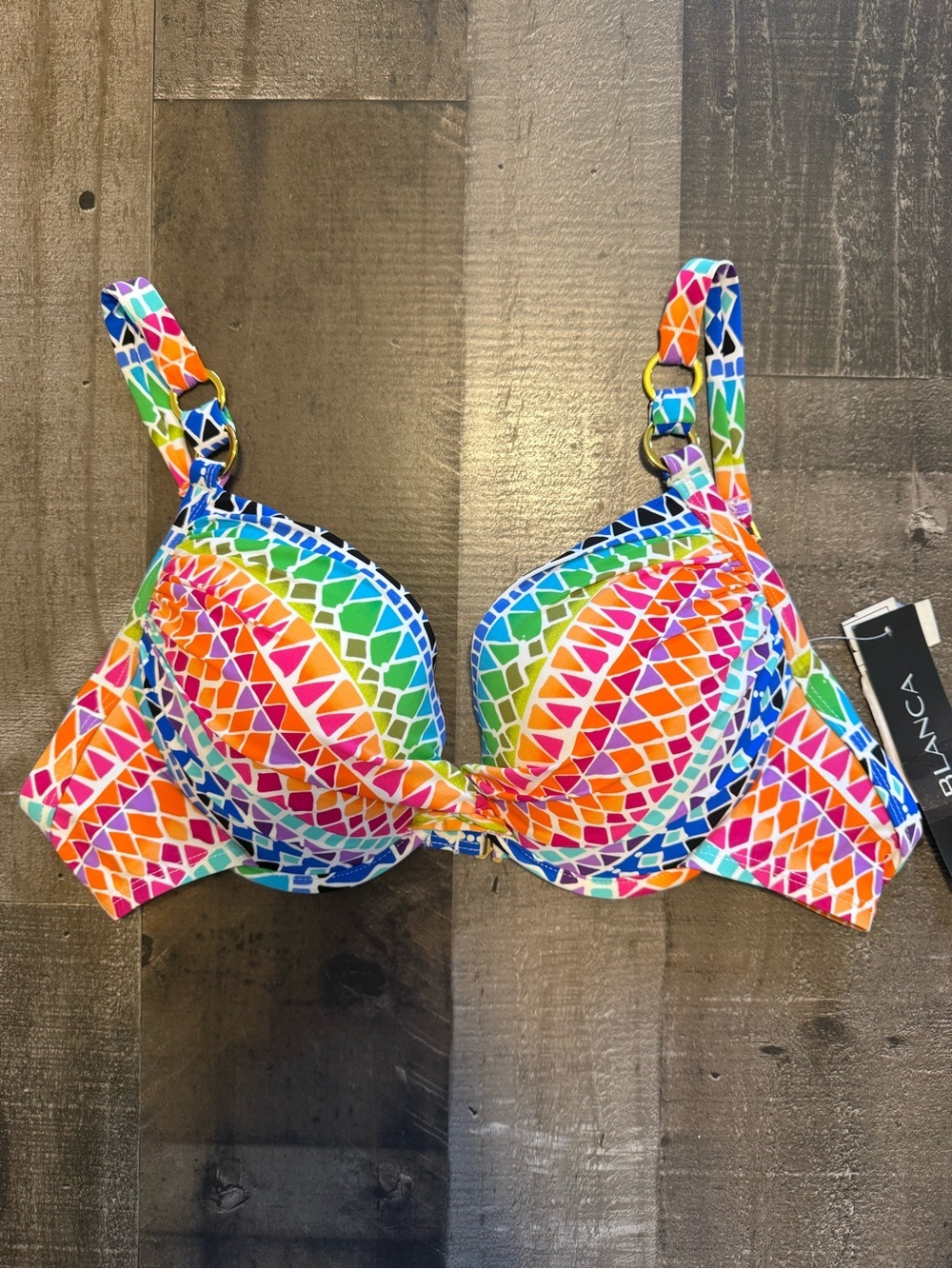 La Blanca Colorful Geometric Underwire Bikini Top size 14